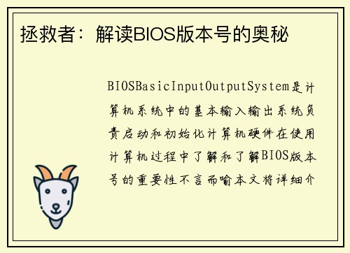 拯救者：解读BIOS版本号的奥秘