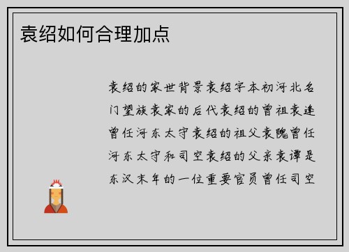 袁绍如何合理加点